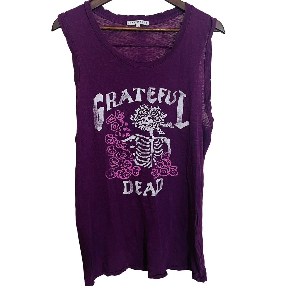 Women Grateful Dead Distressed Band Graphic Tank Large Purple Rock 1981 Deadhead